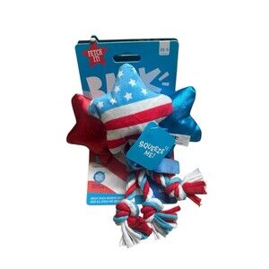NEW Bark Box Star-Spangled Squeaks Patriotic Triple Star Rope Toy Dogs XS-S